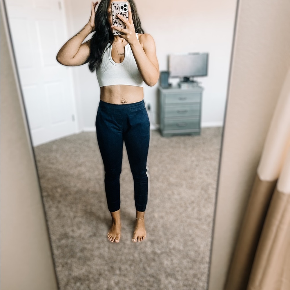 Navy Blue with tan side stripe jogger pants